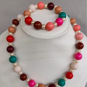 Tiny Closet Big Beads Necklace And Bracelet Set - Red