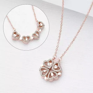 Hyacinth 4-pcs Zircon Heart Magnetic Clover Necklace - Rose Gold